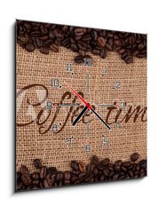 Obraz s hodinami 1D - 50 x 50 cm F_F84870244 - roasted coffee beans with title - praench kvovch zrn s nzvem