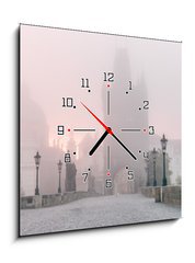 Obraz s hodinami 1D - 50 x 50 cm F_F85888464 - Charles Bridge in Prague at foggy morning - Karlův most v Praze na mlhavém ránu