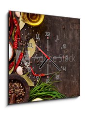 Obraz s hodinami 1D - 50 x 50 cm F_F86522386 - Various spices on wooden background - Různé koření na dřevěném pozadí