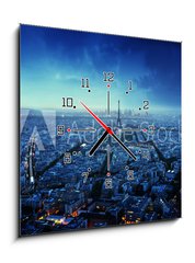 Obraz s hodinami 1D - 50 x 50 cm F_F86925891 - Paris skyline at sunset, France - Panoráma Paříže při západu slunce, Francie