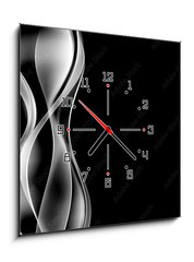 Obraz s hodinami 1D - 50 x 50 cm F_F87644944 - abstrakcyjne srebrne fale czarne to