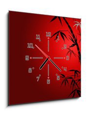 Obraz s hodinami 1D - 50 x 50 cm F_F8902413 - bamboo leaves on ared background.