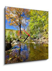 Obraz s hodinami 1D - 50 x 50 cm F_F90713937 - Fall river - Podzimní řeka