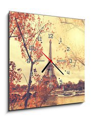 Obraz s hodinami 1D - 50 x 50 cm F_F90896299 - The eiffel tower in paris - Eiffelova věž v Paříži