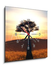 Obraz s hodinami 1D - 50 x 50 cm F_F91708972 - sunset and tree - západ slunce a strom