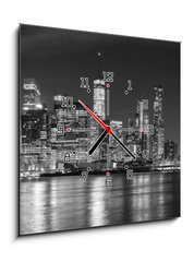 Obraz s hodinami 1D - 50 x 50 cm F_F94054059 - Black and white New York City at night panoramic picture, USA. - Černobílé New York City v noci panoramatický obrázek, USA.