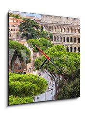 Obraz s hodinami 1D - 50 x 50 cm F_F94095592 - Exterior view of the Colosseum in Rome with green trees around.