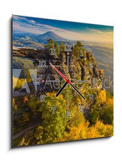 Obraz s hodinami 1D - 50 x 50 cm F_F96940052 - Pravcicka Gate in autumn colors, Bohemian Saxon Switzerland, Czech Republic - Pravčická brána v podzimních barvách, České saské Švýcarsko, Česká republika