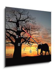 Obraz s hodinami 1D - 50 x 50 cm F_F9699496 - Group of elephant in africa - Skupina slonů v Africe