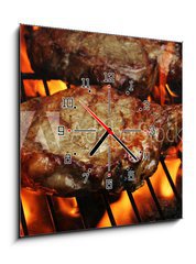 Obraz s hodinami 1D - 50 x 50 cm F_F9960403 - Grilled Steaks - Grilované steaky