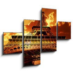 Obraz tydln 4D - 120 x 90 cm F_IB11105750 - Eiffel tower on sunset