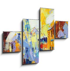Obraz 4D tydln - 120 x 90 cm F_IB115059065 - an original oil painting on canvas cubism style, parto of cubism landscapes collection, jut and ordinary day in the city, urban, city life,.