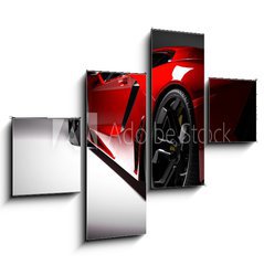 Obraz   Red fast sports car in spotlight, black background. Shiny, new, luxurious., 120 x 90 cm