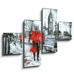 Obraz   oil painting, street view of london. Artwork, Black, white and red, big ben, 120 x 90 cm