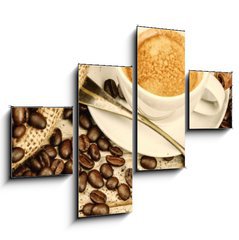 Obraz 4D tydln - 120 x 90 cm F_IB122026658 - Cup of hot black coffee with old wooden mill grinder 