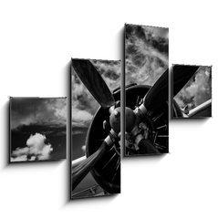 Obraz 4D tydln - 120 x 90 cm F_IB123654629 - Close up of old airplane in black and white - Zblzka starho letadla v ern a bl