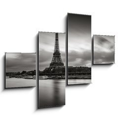 Obraz 4D tydln - 120 x 90 cm F_IB125899767 - Sunrise on the Eiffel Tower and Seine River in winter in Black & White. Port de Suffren, Grenelle, 15th and 7th Arrondissements of Paris, France