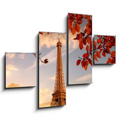Obraz 4D tydln - 120 x 90 cm F_IB126000625 - Eiffel Tower with autumn leaves in Paris, France