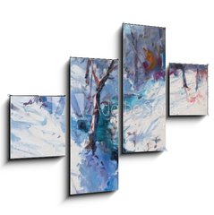 Obraz 4D tydln - 120 x 90 cm F_IB130132079 - Art Oil Painting Winter Landscape. The Awakening of Nature. Spring is coming.