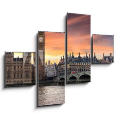 Obraz 4D tydln - 120 x 90 cm F_IB134727682 - Farbenfroher Sonnenuntergang hinter dem Big Ben und der Westminster Brcke