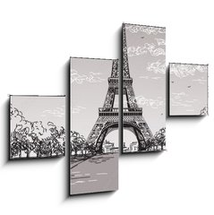 Obraz 4D tydln - 120 x 90 cm F_IB138222265 - Landscape with Eiffel tower in black and white colors on grey background