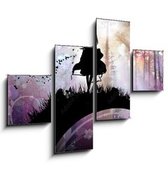 Obraz 4D tydln - 120 x 90 cm F_IB141904657 - Evening in the magical Forest cartoon character in the real world silhouette art photo manipulation