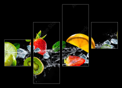 Obraz 4D tydln - 120 x 90 cm F_IB145460098 - Fruits with water splash