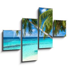Obraz   coco palms on tropical paradise beach with turquoise blue water and blue sky, 120 x 90 cm