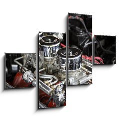 Obraz 4D tydln - 120 x 90 cm F_IB170543646 - Under the Hood View of Restored Vintage Automobile Engine with Tri-Power Show-Chrome Carburetors