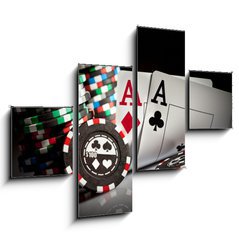 Obraz 4D tydln - 120 x 90 cm F_IB18213077 - gambling chips and aces - hazardn etony a esa