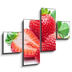 Obraz 4D tydln - 120 x 90 cm F_IB190279606 - Three strawberries with strawberry leaf on white background.