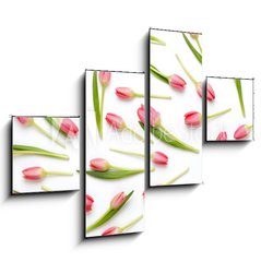 Obraz 4D tydln - 120 x 90 cm F_IB205206437 - Pink tulip pattern on the white bacjkground.