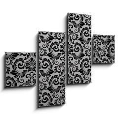 Obraz 4D tydln - 120 x 90 cm F_IB215761199 - Wallpaper in the style of Baroque. Seamless vector background. Black floral ornament. Graphic pattern for fabric, wallpaper, packaging. Ornate Damask flower ornament