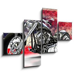 Obraz 4D tydln - 120 x 90 cm F_IB218075283 - Custom black motorcycle with American flag background with dispersion effects. Made in America concept. 3d rendering