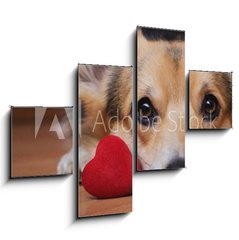 Obraz 4D tydln - 120 x 90 cm F_IB222488187 - A dog with a red heart. Valentine`s Day.