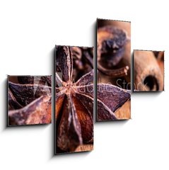 Obraz 4D tydln - 120 x 90 cm F_IB222904649 - close up of star anise on wooden plank, slective focus