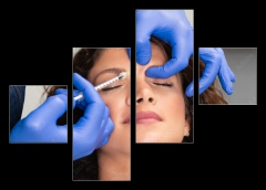 Obraz 4D tydln - 120 x 90 cm F_IB225081708 - Close up of beautician experts hands injecting botox in female forehead.