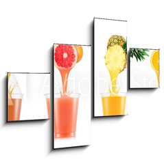 Obraz 4D tydln - 120 x 90 cm F_IB234500457 - Six tastes of juice pouring in plastic cup from fruit isolated on white background - est chut vy v plastovm kelmku z ovoce izolovanch na blm pozad