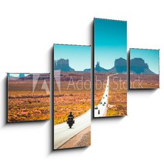 Obraz 4D tydln - 120 x 90 cm F_IB244433077 - Biker on Monument Valley road at sunset, USA