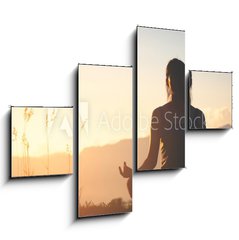 Obraz   silhouette fitness girl practicing yoga on mountain, 120 x 90 cm