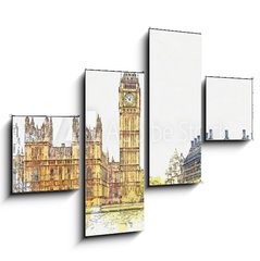 Obraz 4D tydln - 120 x 90 cm F_IB250660877 - Watercolor sketch or illustration of a beautiful view of the Big Ben and the Houses of Parliament in London in the UK