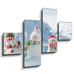 Obraz tydln 4D - 120 x 90 cm F_IB26166286 - Happy snowmans in mountain