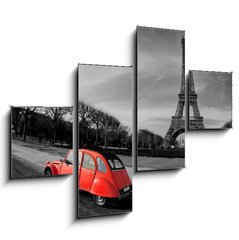 Obraz tydln 4D - 120 x 90 cm F_IB28112143 - Tour Eiffel et voiture rouge- Paris