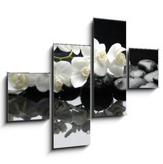 Obraz 4D tydln - 120 x 90 cm F_IB28907767 - Close up white orchid with stone water drops - Zavete blou orchidej s kamennmi vodnmi kapkami