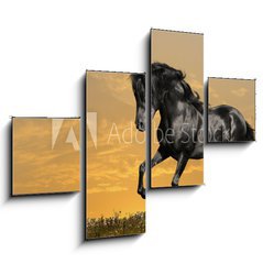 Obraz tydln 4D - 120 x 90 cm F_IB29158232 - black horse runs gallop