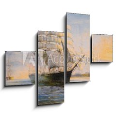 Obraz 4D tydln - 120 x 90 cm F_IB297387382 - Sailing ships in bay, oil painting on canvas