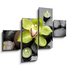 Obraz 4D tydln - 120 x 90 cm F_IB30029365 - therapy stones and orchid flower with water drops