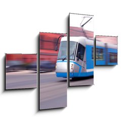 Obraz   Modern blue tram rider fast on rails, 120 x 90 cm