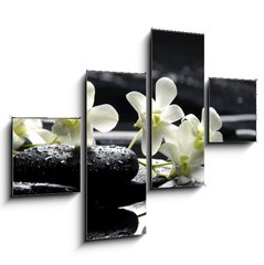 Obraz tydln 4D - 120 x 90 cm F_IB31674577 - Zen stones and white orchids with reflection