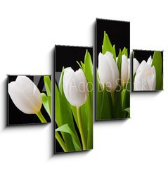 Obraz 4D tydln - 120 x 90 cm F_IB31897392 - Bouquet of white tulips on black background